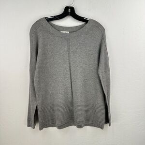 Travel Smith Sweater Womens Medium Gray Ribbed Knit Long Sleeve Pullover Stretch